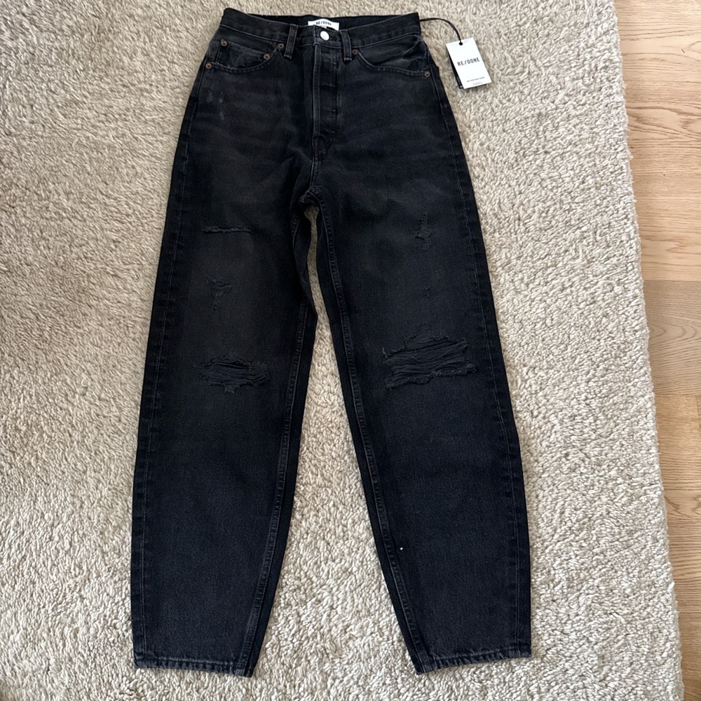 Re/Done Mid Rise Distressed Wide Leg Jean Barrel NWT Size 26 Mojave